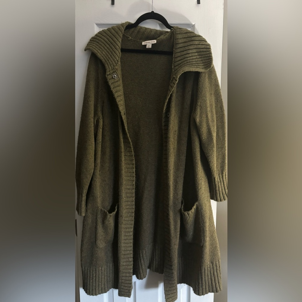 Long green duster cardigan